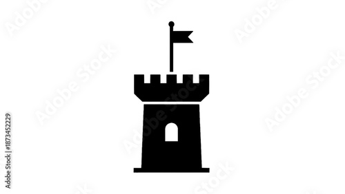 Vector illustration of a classic medieval fortress tower with a waving flag, depicting strength and protection