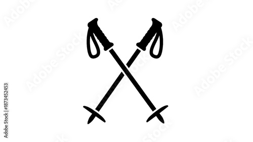 Vector illustration of crossed ski poles graphic, black outline icon, on transparent background for winter sports