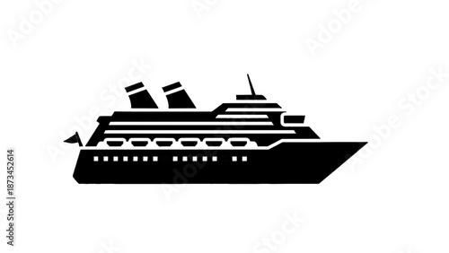 Vector illustration of a modern passenger cruise ship silhouette, on transparent background