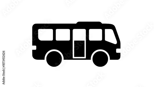 Vector illustration of a passenger transport bus icon in black silhouette, on transparent background