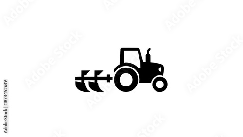 Vector illustration of, on transparent background a farm tractor with a plow, agriculture machinery icon