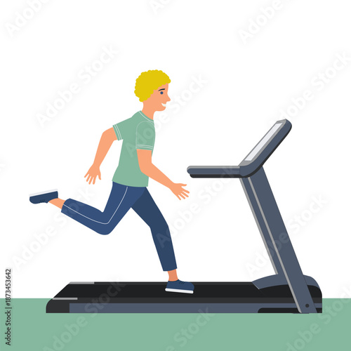 Man exercising, Blond man running on treadmill