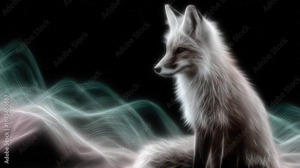 Obraz premium Ethereal Fox Portrayed in Digital Motion