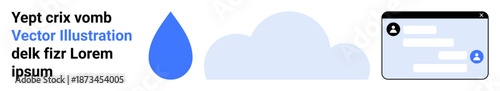 Cloud technology, messaging platforms, digital communication, information exchange, internet connectivity, environmental symbols. Blue water drop, cloud shape chat window. Cloud technology