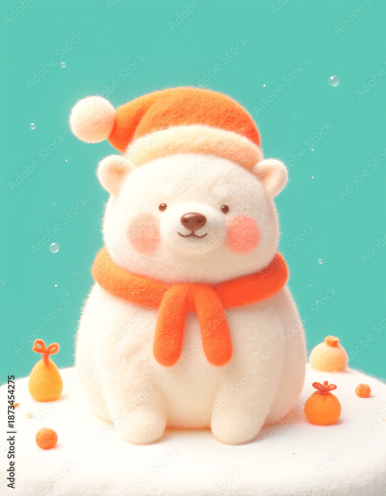 Fototapeta premium a polar bear is celebrating Christmas, children's illustration