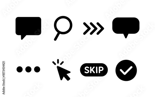 Collection of simple black interface icons for digital applications and websites