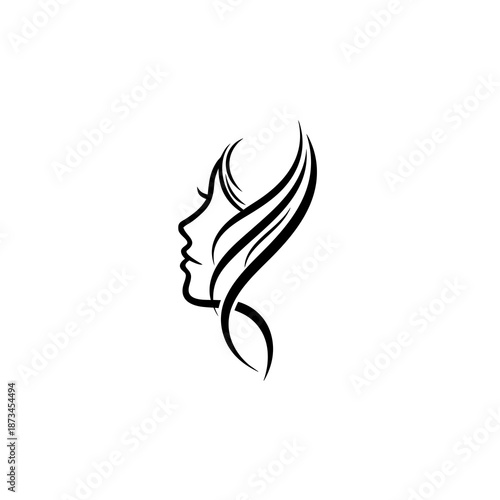 Face profile with flowing black lines, suitable for beauty branding, fashion design, and modern art concept visuals.