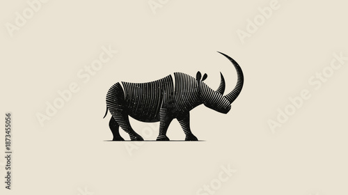 Powerful textured rhinoceros illustration. Minimalist stylized rhino graphic design of a wild animal.