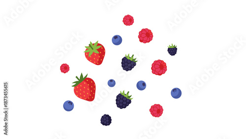 Colorful berry collection on white background
