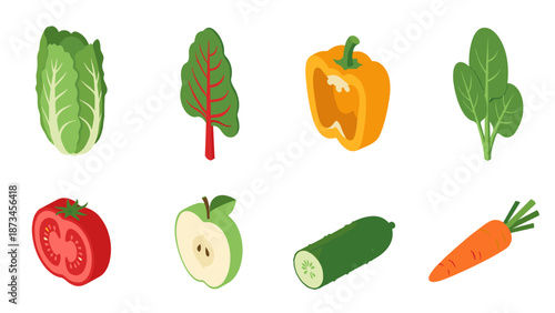 Colorful isometric vegetable collection with fresh produce icons for healthy living