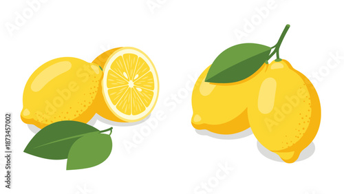 Fresh citrus fruits with leaves in vibrant colors on white background