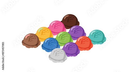 Colorful ice cream scoops in flat style on white background