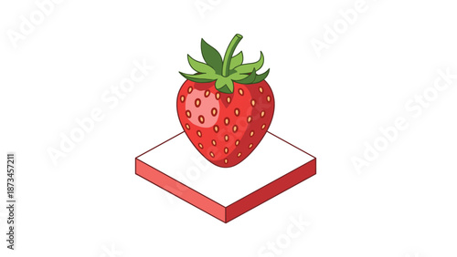 Isometric strawberry on raised platform: fresh and juicy design