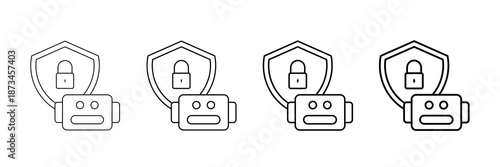 Bot Security Icons Vector Set In Different Stroke Line Style
