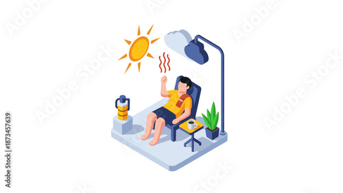 Relaxing on a sunny terrace with modern furniture and shade