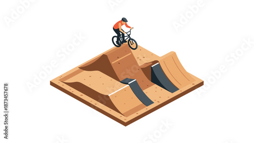 Isometric bmx skate park: dynamic cycling adventure on ramps and slopes