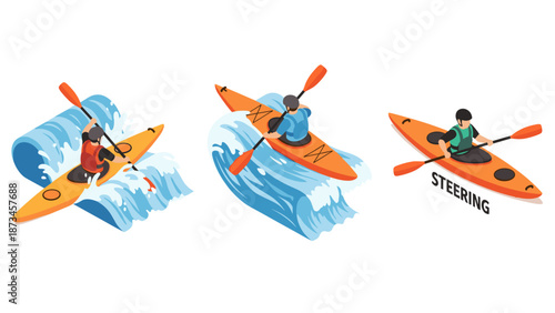 Kayak adventures: isometric techniques for riding waves and steering