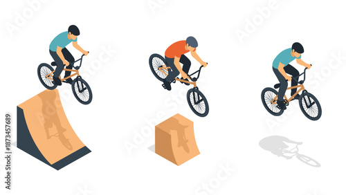 Dynamic isometric bmx stunts on ramps and jumps