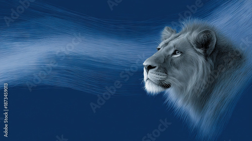 Close-up portrait of a majestic lion with flowing mane