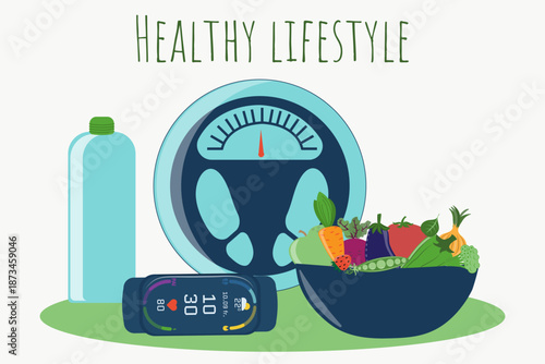 Healthy lifestyle banner, vegetables, weight control, fitness