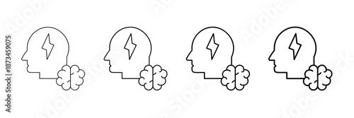 Brainstorm Thinking Icons Vector Set In Different Stroke Line Style