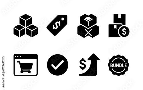 Collection of e-commerce and business icons representing sales, products, and growth
