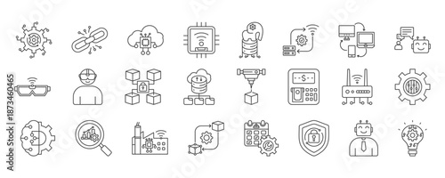 industry 4.0 icon collection set. Containing Automation, connection,cloud computing, Internet of Things (iot) , big data, system integration icon. simple line vector.