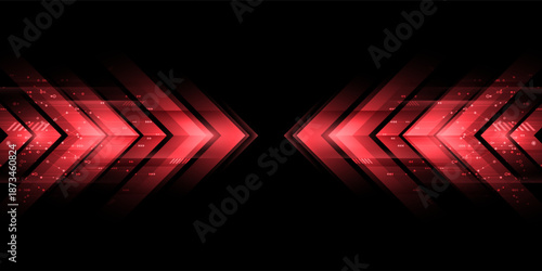 Technology red arrow glowing on dark red background. Hi speed  communication concept. Vector illustration