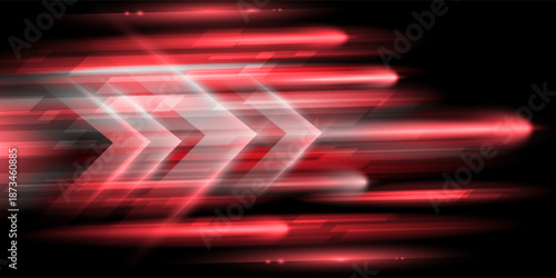 Technology red arrow glowing on dark red background. Hi speed  communication concept. Vector illustration