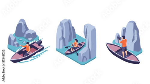 Adventure kayaking through scenic waters and majestic rock formations