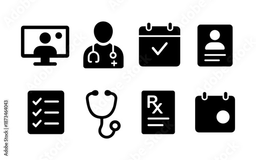 Collection of medical icons representing healthcare services and patient care