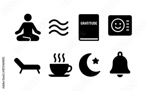 Collection of icons representing relaxation, wellness, and self-care activities