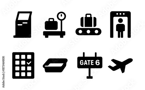 Airport icons collection for travel and transportation services