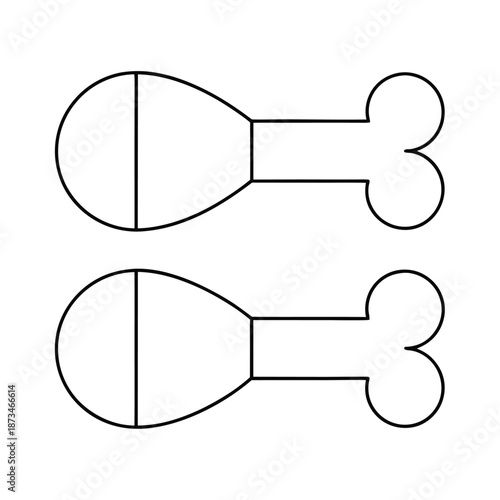 Outline drawing featuring two identical stylized turkey leg or chicken drumstick shapes suitable for coloring pages or craft templates for festive holiday cooking activities