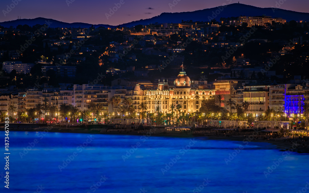 Fototapeta premium Nice coastline at Promenade des Anglais on the Mediterranean Sea South of France