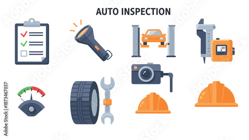 Car maintenance tools in flat design for auto inspection and repair