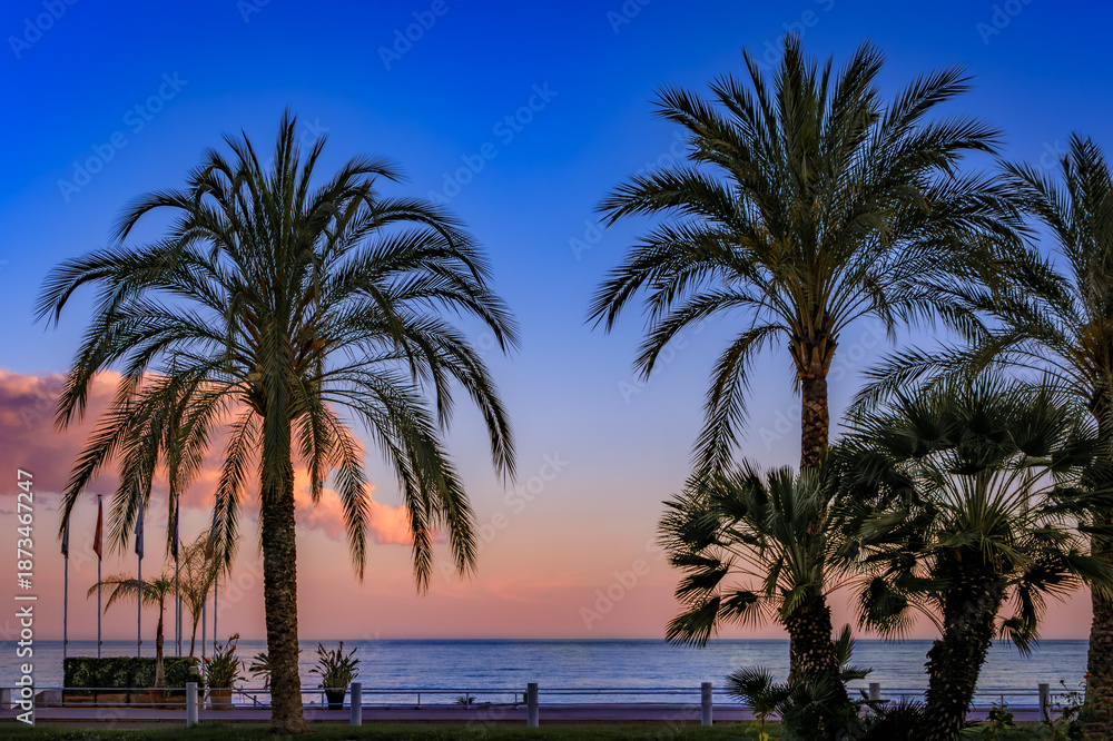 Fototapeta premium Nice coastline at Promenade des Anglais on the Mediterranean Sea South of France