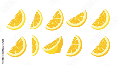 Fresh lemon slice collection on white background