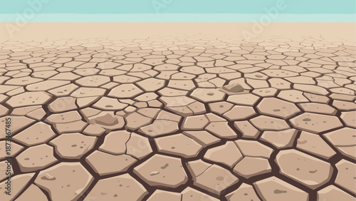 Arid desert landscape with cracked earth in flat design