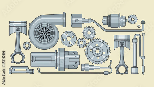Detailed mechanical components arrangement in gray tone