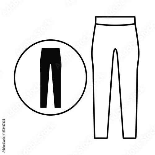 Simple black and white icon set illustrating different styles of trousers or leggings designs suitable for clothing manuals or web graphics