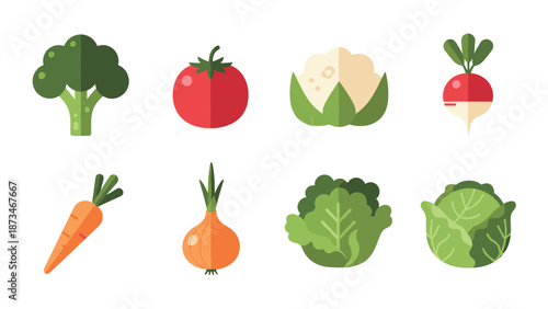 Fresh vegetables collection in modern flat style for healthy living