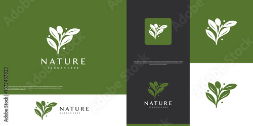 nature logo with olive freshness concept, extraction products, vector graphic illustration.