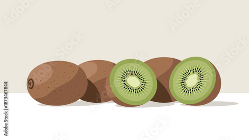 Fresh kiwi fruit in minimalist flat design on light background