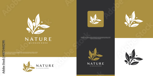 Olive branch logo, symbol of natural health products, minimalist style, vector graphic template.