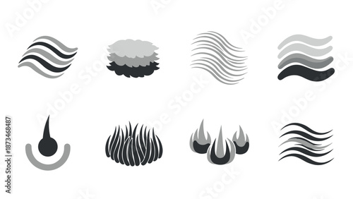 Monochrome hair structure icons for haircare and growth concepts