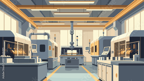 Modern industrial facility interior with advanced machinery and equipment