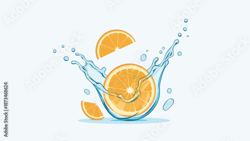 Vibrant citrus splash with fresh orange slices and water droplets