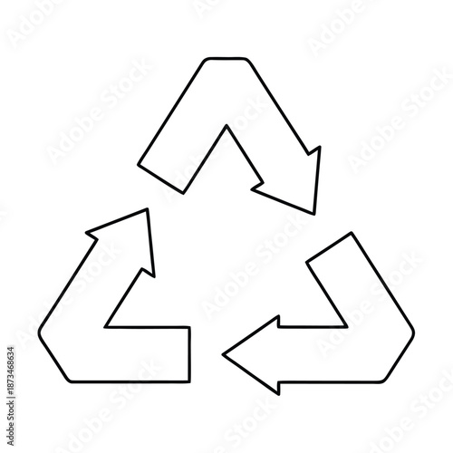 Simple black outline drawing of the universal recycling symbol composed of three chasing arrows indicating conservation and environmental sustainability practices
