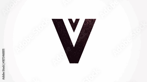 Abstract Stylized Dark Textured Letter V Symbol on Clean White Background, Minimalist Graphic Design Element
